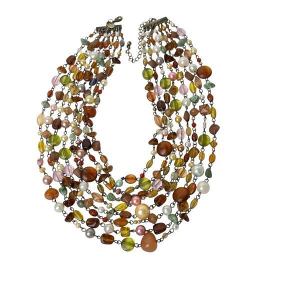 Lia Sophia Beaded Necklace Multi Strand Layered Colorful Beaumont Gold Tone - Picture 2 of 14